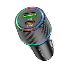 Borofone Car charger BZ21 Brilliant - USB + Type C - QC 3.0 PD 48W black цена и информация | Зарядные устройства для телефонов | kaup24.ee