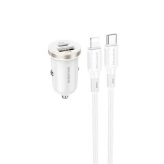 Borofone Car charger BZ22 Scenery - USB + Type C - QC 3.0 PD 30W with Type C to Lightning cable white цена и информация | Зарядные устройства для телефонов | kaup24.ee