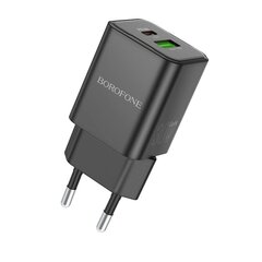 Borofone Wall charger BN14 Royal - USB + Type C - QC 3.0 PD 30W black цена и информация | Зарядные устройства для телефонов | kaup24.ee