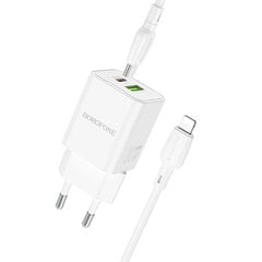 Borofone Wall charger BN14 Royal - USB + Type C - QC 3.0 PD 30W with Type C to Lightning cable white цена и информация | Зарядные устройства для телефонов | kaup24.ee