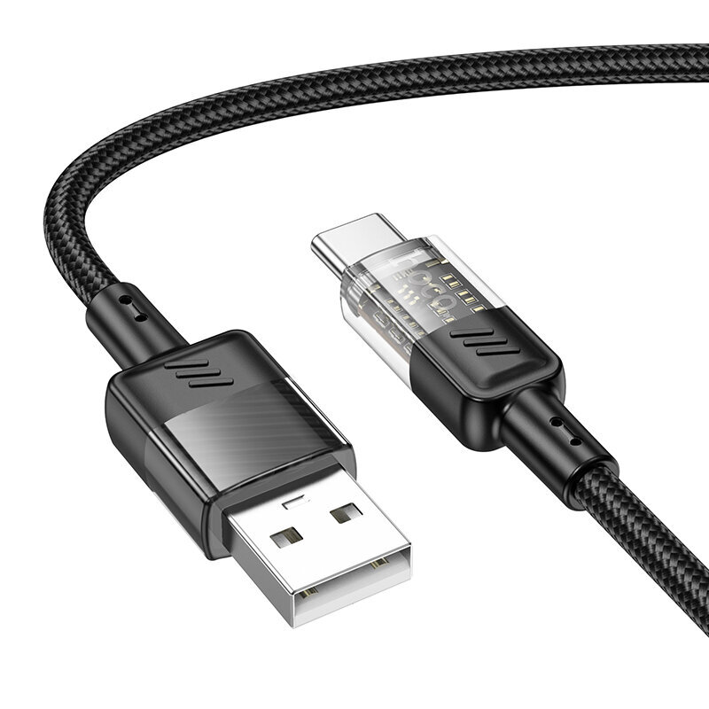 Hoco U129 USB-A to USB-C läbipaistev 15W 1,2m hind ja info | Mobiiltelefonide kaablid | kaup24.ee