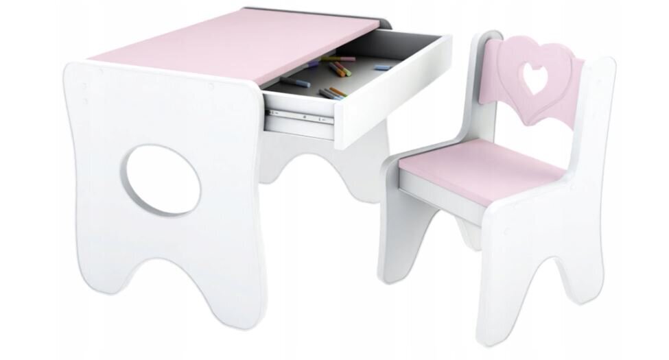 Laste laud tooliga, valge/roosa цена и информация | Laste lauad ja toolid | kaup24.ee