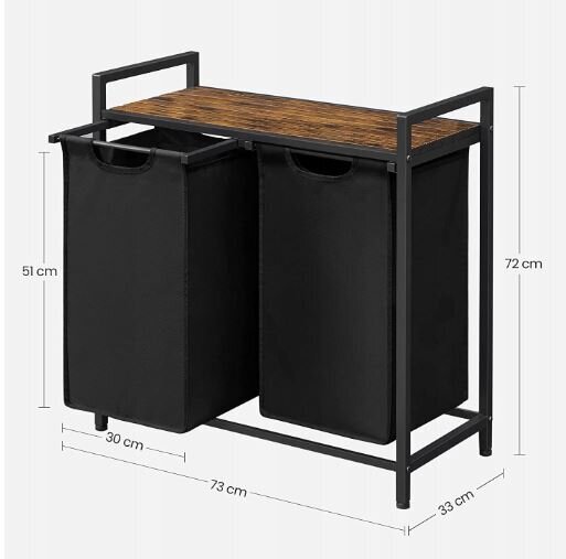 Pesukorv 2 sektsiooniga ja riiuliga 73 x 33 x 72 cm цена и информация | Vannitoa sisustuselemendid ja aksessuaarid | kaup24.ee