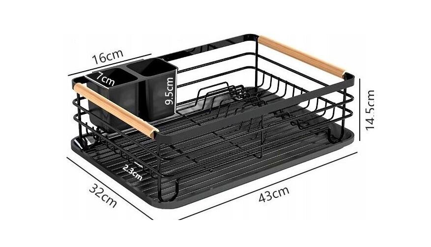 Nõudekuivatusrest ​​drenaaži ja alustaldrikuga, must цена и информация | Köögitarbed | kaup24.ee