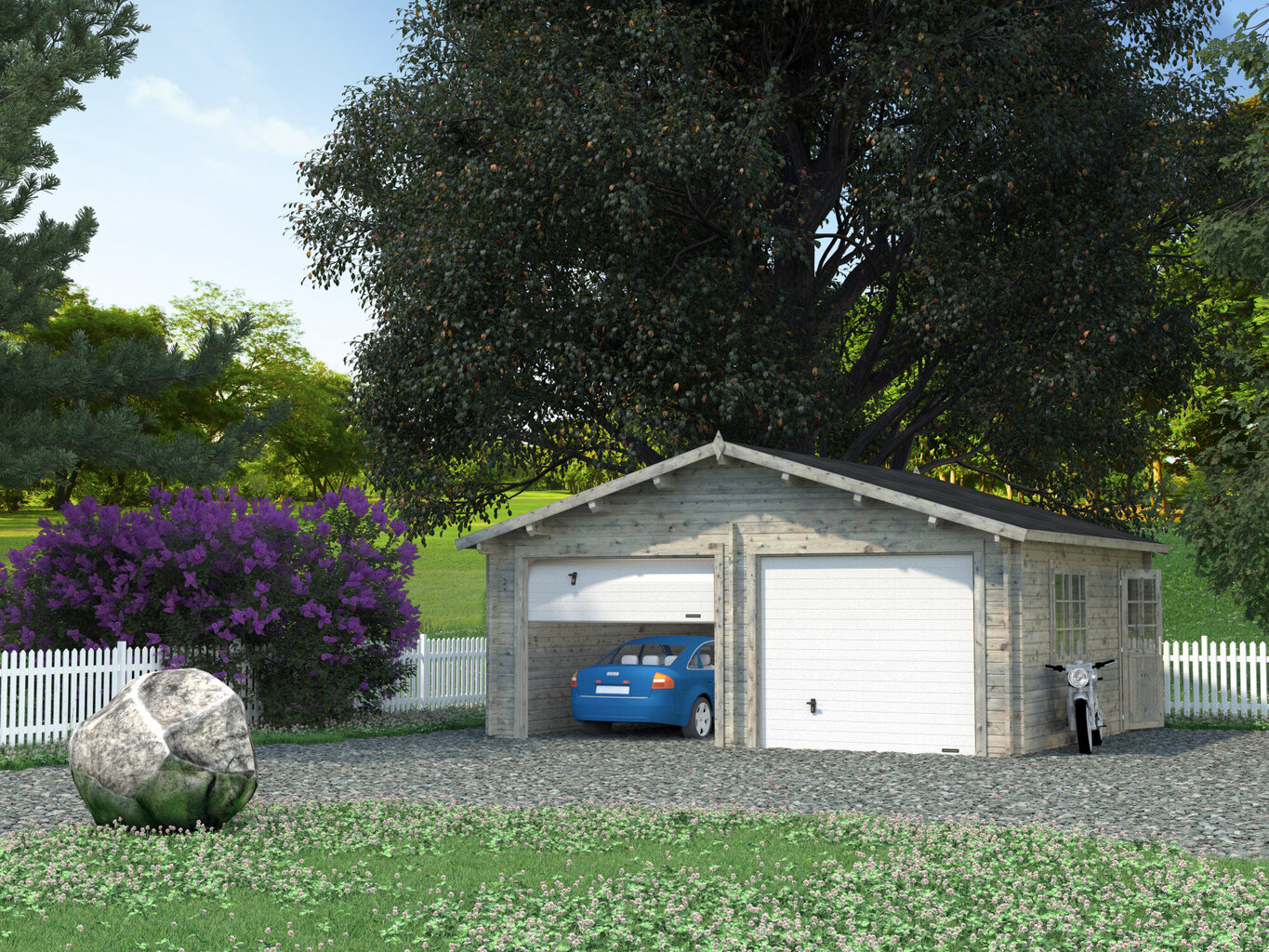 Garaaž Roger 28,4 m² 2-le autole tõsteustega ja halli puidukaitsega hind ja info | Kuurid ja aiamajad | kaup24.ee