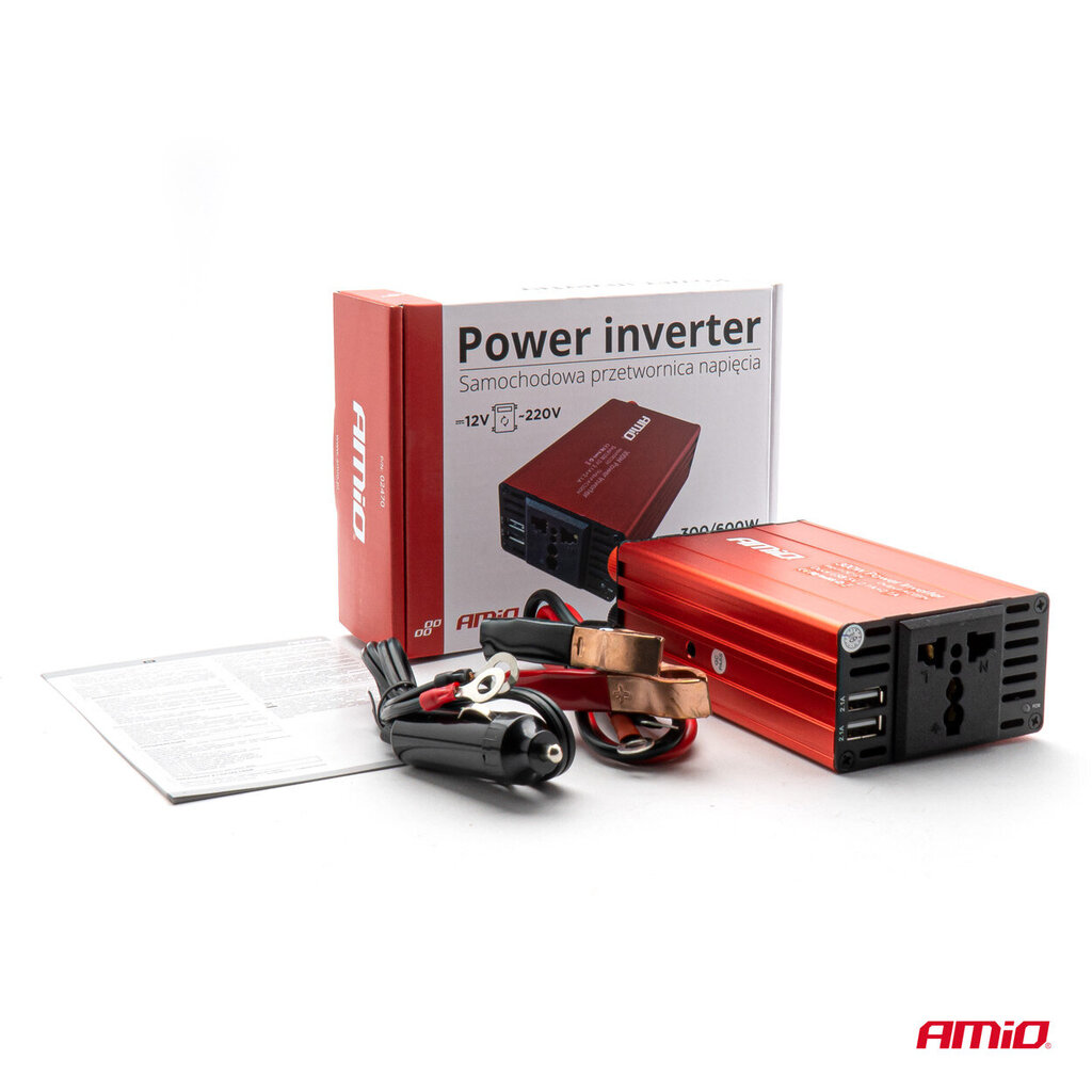 Inverter Amio 02470, 12V/220V 300W/600W 2xUSB PI03 hind ja info | Muundurid, inverterid | kaup24.ee