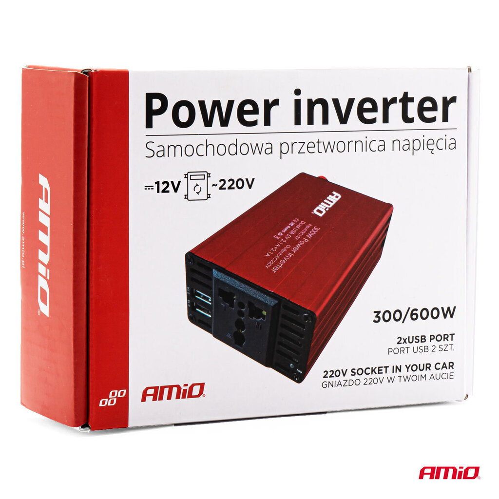 Inverter Amio 02470, 12V/220V 300W/600W 2xUSB PI03 hind ja info | Muundurid, inverterid | kaup24.ee