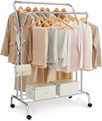 Вешалка для одежды на колесиках, серебристая цена и информация | Вешалки и мешки для одежды | kaup24.ee