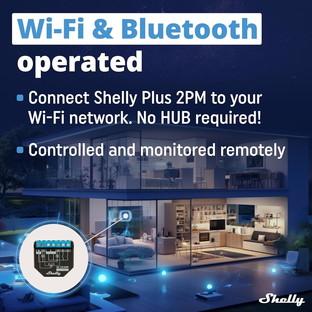 Nutirelee 2 kanaliga Wi-Fi / Bluetooth Shelly Plus 2PM, 2 tk hind ja info | Valvesüsteemid, kontrollerid | kaup24.ee