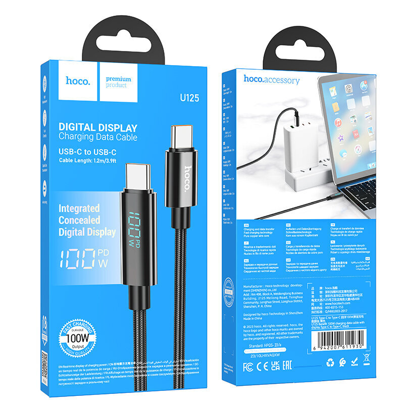 Hoco U125 USB-C to USB-C 100W 1,2m hind ja info | Mobiiltelefonide kaablid | kaup24.ee