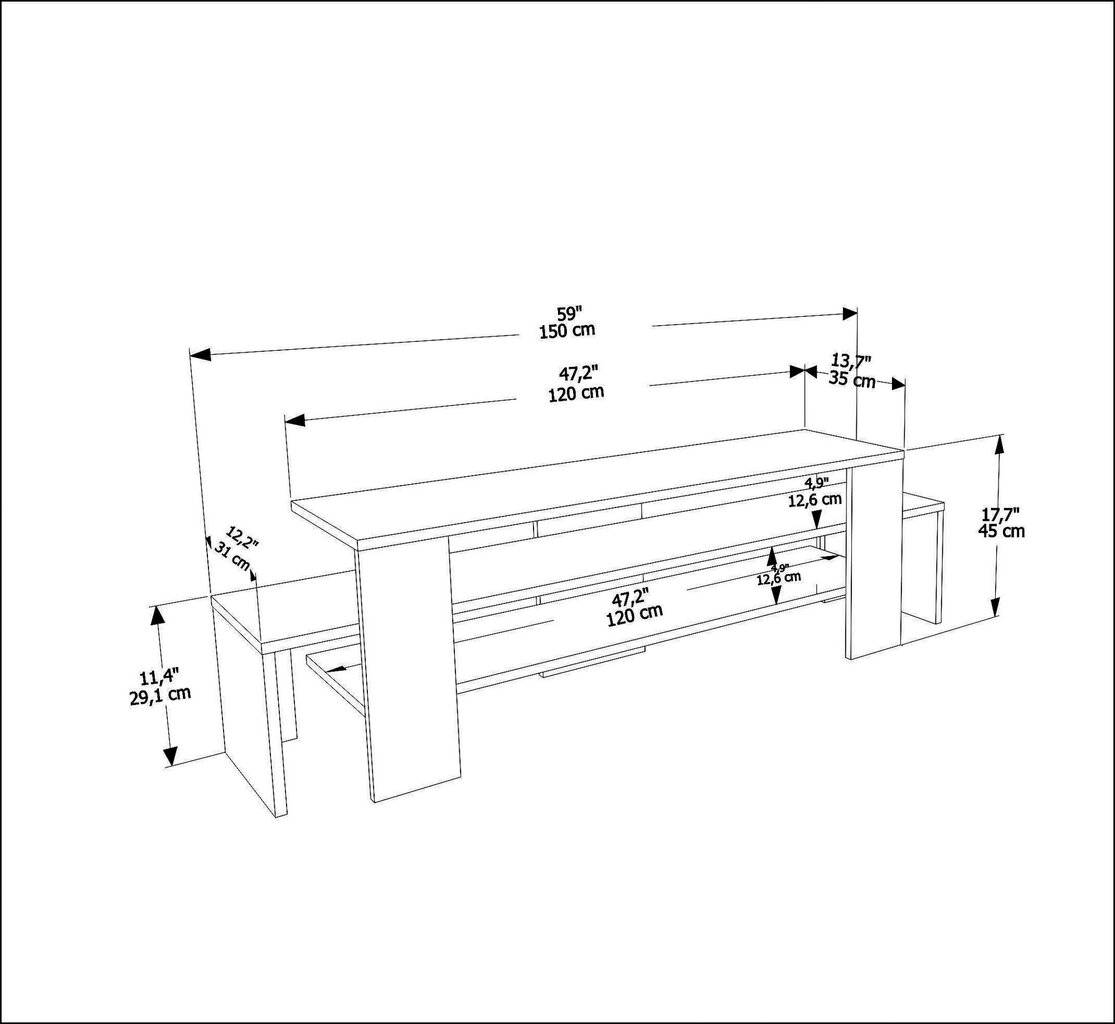 TV alus Asir, 150x45x35 cm, must/pruun hind ja info | TV alused | kaup24.ee