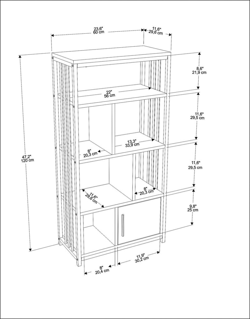 Riiul Asir, 60x120x29,6 cm, valge/hall hind ja info | Riiulid | kaup24.ee