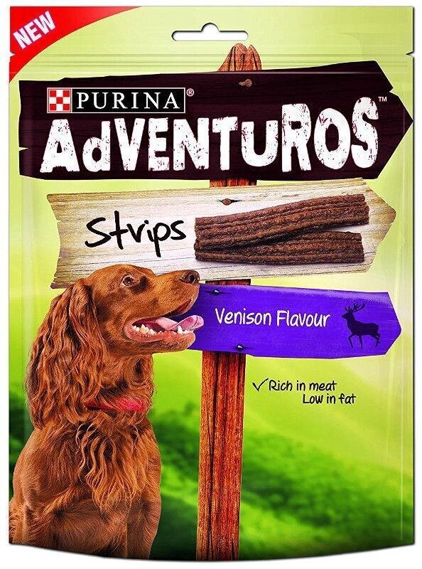 Purina Adventuros Strips maius täiskasvanud koertele hirvelihaga, 4x90 g hind ja info | Maiustused koertele | kaup24.ee