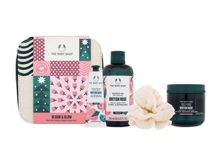 The Body Shop Bloom &amp; Glow British Rose naistele: dušigeel, 250 ml + kätekreem, 30 ml + kehakreem, 200 ml + käsn + kosmeetikakott цена и информация | Масла, гели для душа | kaup24.ee