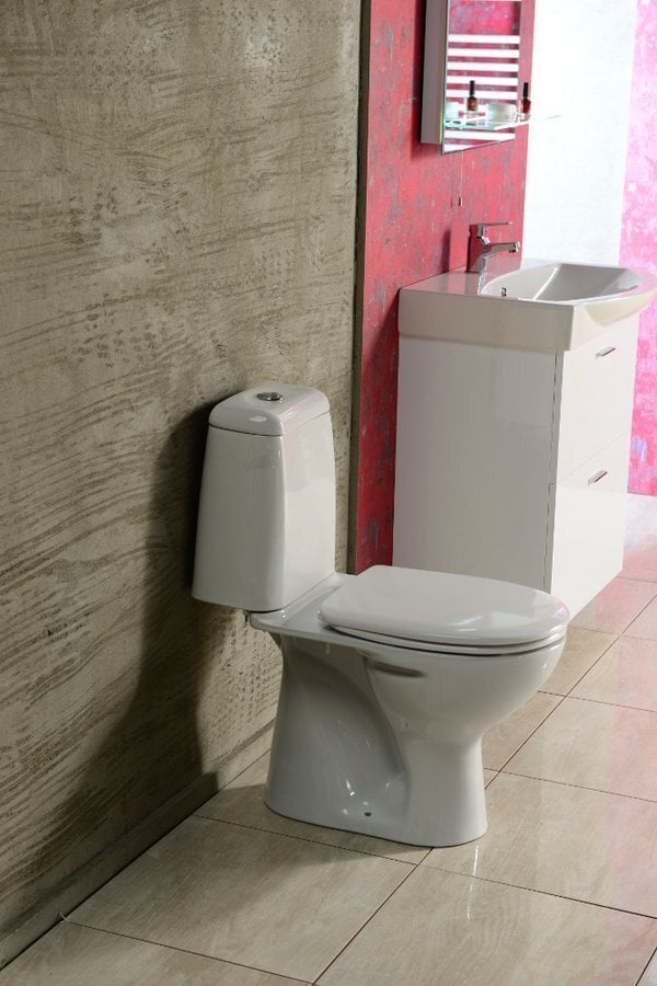 Kompaktne WC-pott Riga, nupp 3/6l, horisontaalne loputus, valge hind ja info | WС-potid | kaup24.ee
