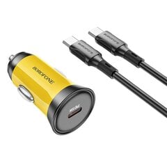 Borofone Car charger BZ26 Searcher - Typ C - PD 30W 3A with Type C to Type C cable yellow цена и информация | Зарядные устройства для телефонов | kaup24.ee