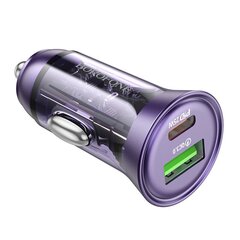 Borofone Car charger BZ26A Shadow - USB + Type C - PD 43W 3A transparent-purple цена и информация | Зарядные устройства для телефонов | kaup24.ee