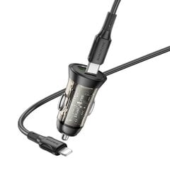 Borofone Car charger BZ26A Shadow - USB + Type C - PD 43W 3A with Type C to Lightning cable transparent-black цена и информация | Зарядные устройства для телефонов | kaup24.ee