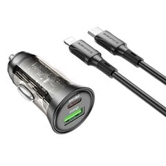 Borofone Car charger BZ26A Shadow - USB + Type C - PD 43W 3A with Type C to Lightning cable transparent-black цена и информация | Зарядные устройства для телефонов | kaup24.ee