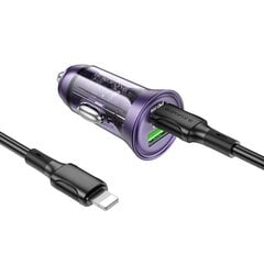 Borofone Car charger BZ26A Shadow - USB + Type C - PD 43W 3A with Type C to Lightning cable transparent-purple цена и информация | Зарядные устройства для телефонов | kaup24.ee