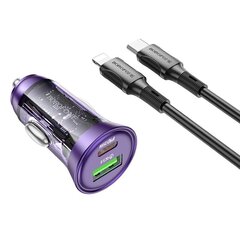 Borofone Car charger BZ26A Shadow - USB + Type C - PD 43W 3A with Type C to Type C cable transparent-purple цена и информация | Зарядные устройства для телефонов | kaup24.ee