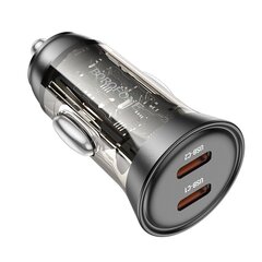 Borofone Car charger BZ26B Discovery - 2xType C - PD 45W 3A transparent-black цена и информация | Зарядные устройства для телефонов | kaup24.ee