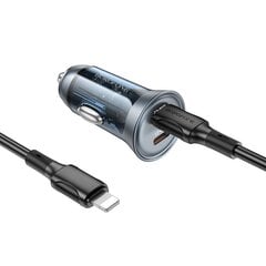 Borofone Car charger BZ26B Discovery - 2xType C - PD 45W 3A with Type C to Type C cable transparent-blue цена и информация | Зарядные устройства для телефонов | kaup24.ee