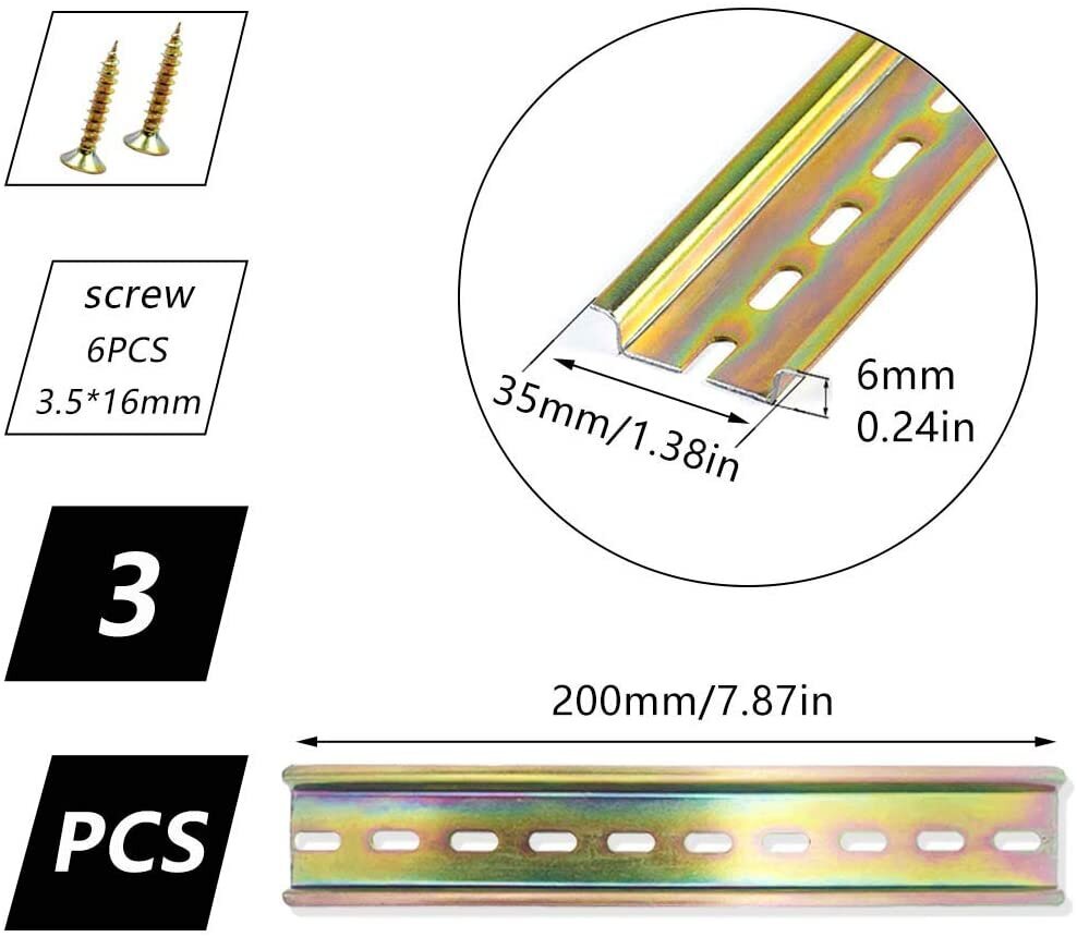 DIN rööpad 35 mm 200 mm 6 mm (3 tk) hind ja info | Kinnitusvahendid | kaup24.ee