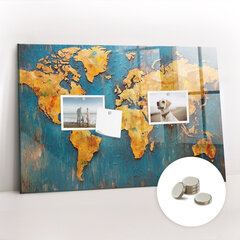 Magnettahvel Maailma Dekoratiivne Kaart, 90x60 hind ja info | Kirjatarbed | kaup24.ee