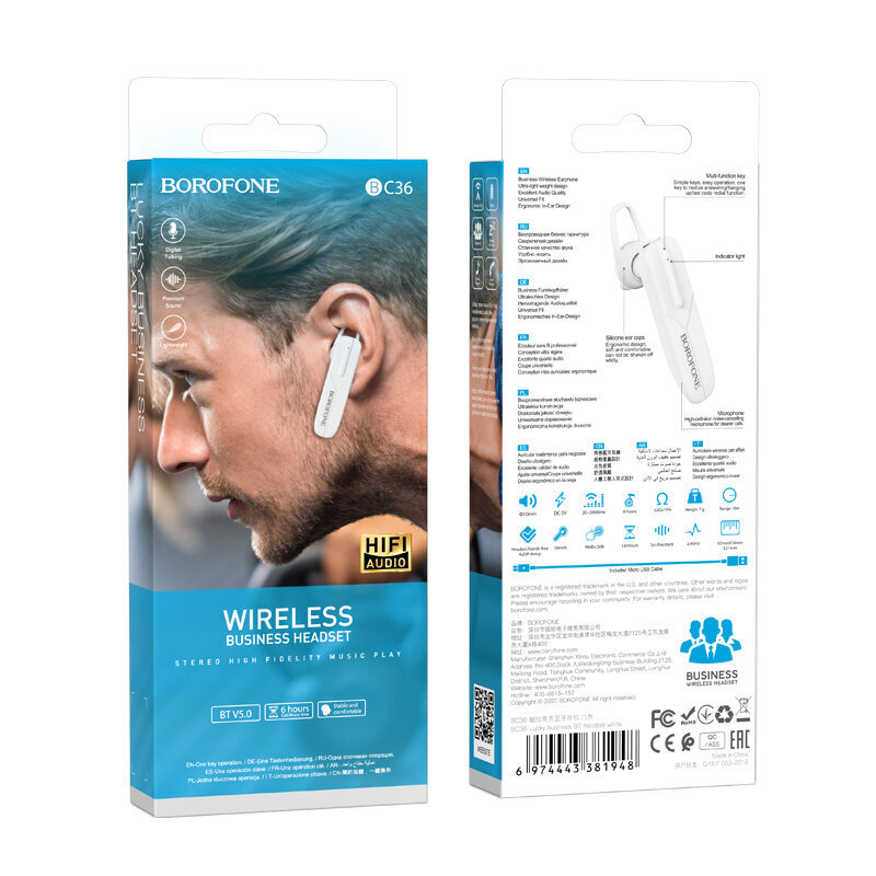 Borofone Bluetooth ausinės BC36 Lucky White hind ja info | Käed-vabad seadmed | kaup24.ee