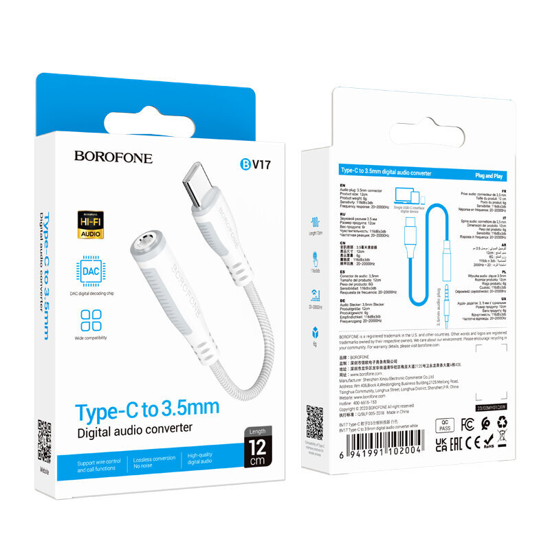 Borofone Adapter BV17 Audio - USB-C hind ja info | Mobiiltelefonide kaablid | kaup24.ee