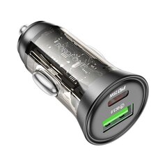 Borofone Car charger BZ26A Shadow - USB + Type C - PD 43W 3A transparent-black цена и информация | Зарядные устройства для телефонов | kaup24.ee