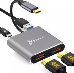 Adapter Reagle HUB USB-C Dual 2x HDMI 4K USB MacBook PD hind ja info | USB jagajad, adapterid | kaup24.ee