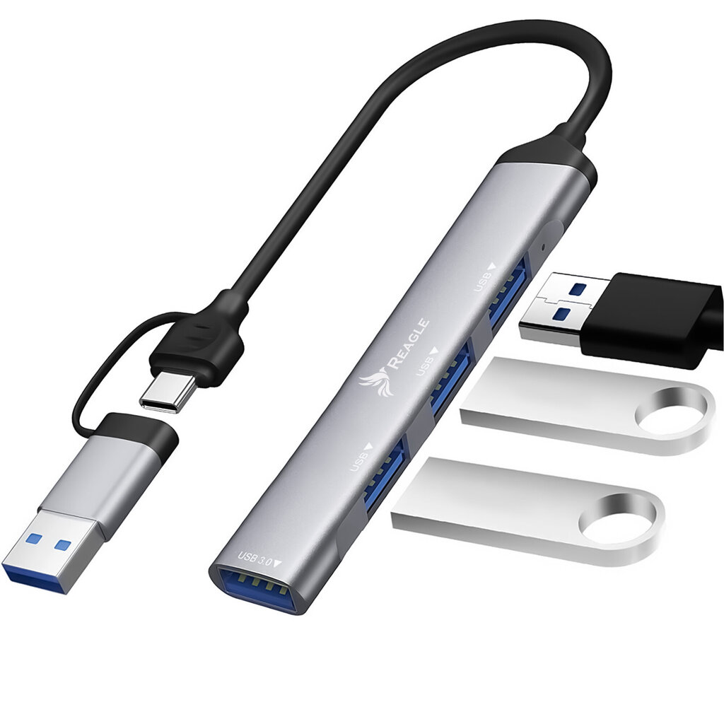Reagle USB-C ja USB-A HUB 2in1 splitter 4x USB-portidele цена и информация | USB jagajad, adapterid | kaup24.ee
