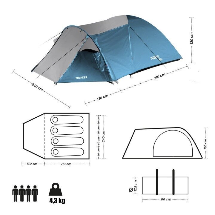 Telk koos magamiskottidega Nils Camp, sinine hind ja info | Telgid | kaup24.ee