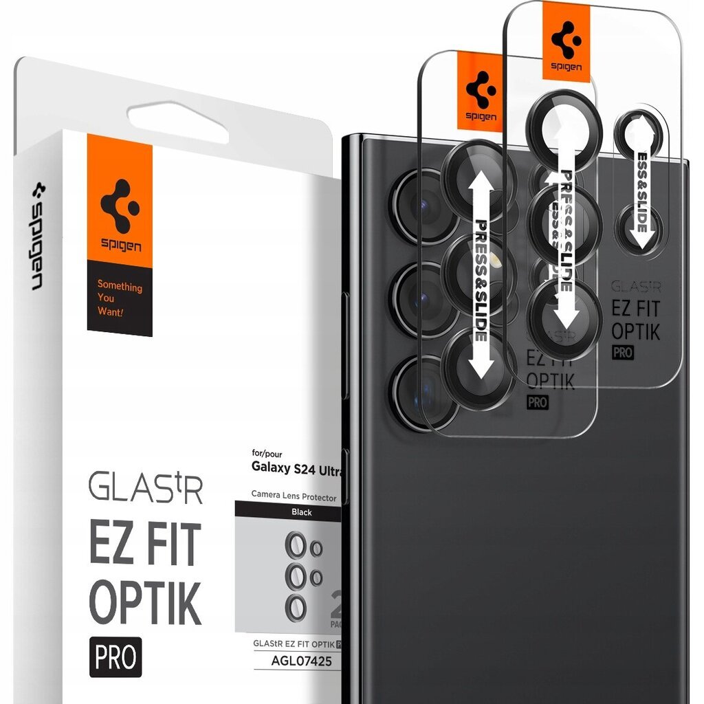 Kaameraklaas Spigen Glas.tR Ez Fit Optik Pro 2-PackGalaxy S24 Ultra must цена и информация | Ekraani kaitsekiled | kaup24.ee