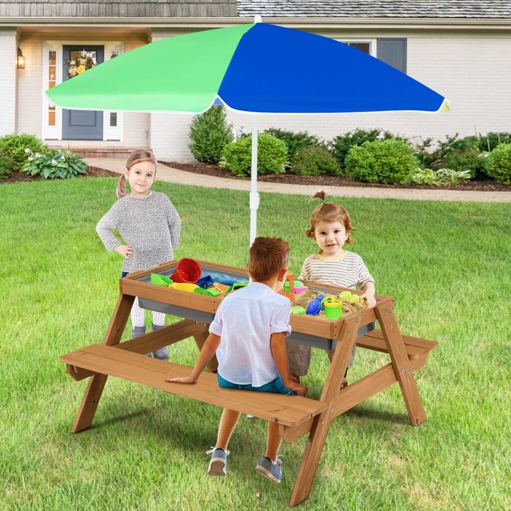 Kolm ühes laste piknikulaud vihmavarjuga Costway hind ja info | Laste õuemööbel | kaup24.ee