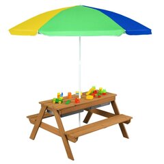 Детский стол для пикника 3 в 1 с зонтиком Costway цена и информация | Детская садовая мебель | kaup24.ee