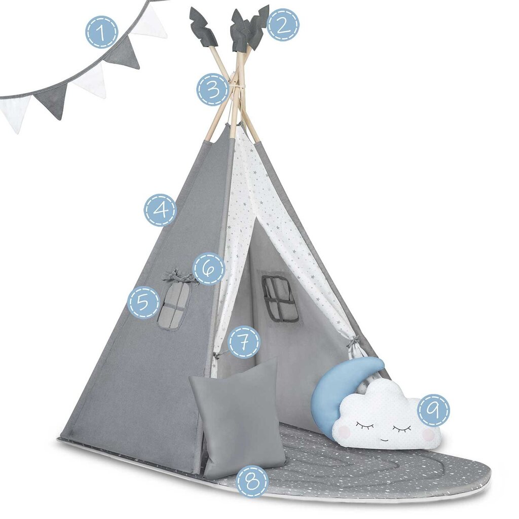 Teepee telk lastele NK-406 Nukido, hall цена и информация | Mänguväljakud, mängumajad | kaup24.ee