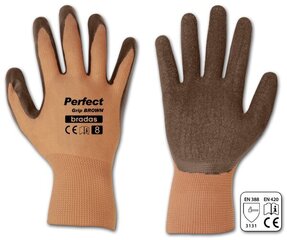 Комплект из 36 пар защитных перчаток Perfect Grip Brown, датекс 10 цена и информация | Рабочие перчатки | kaup24.ee