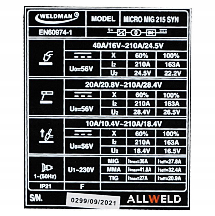 Poolautomaatne keevitusmasin MMA, TIG Weldman 40-210 A 230 V hind ja info | Keevitusseadmed | kaup24.ee