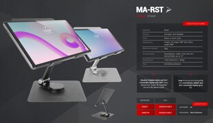 Mars Gaming MA-RST 2in1 Подставка из алюминиевого сплава для планшетов 360°/ 13 дюймов / Серебряная цена и информация | Держатели для телефонов | kaup24.ee