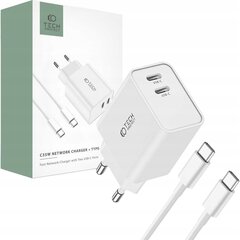 Võrgulaadija Tech-Protect C35W 2-PORT Network PD 35W USB-C. valge цена и информация | Зарядные устройства для телефонов | kaup24.ee