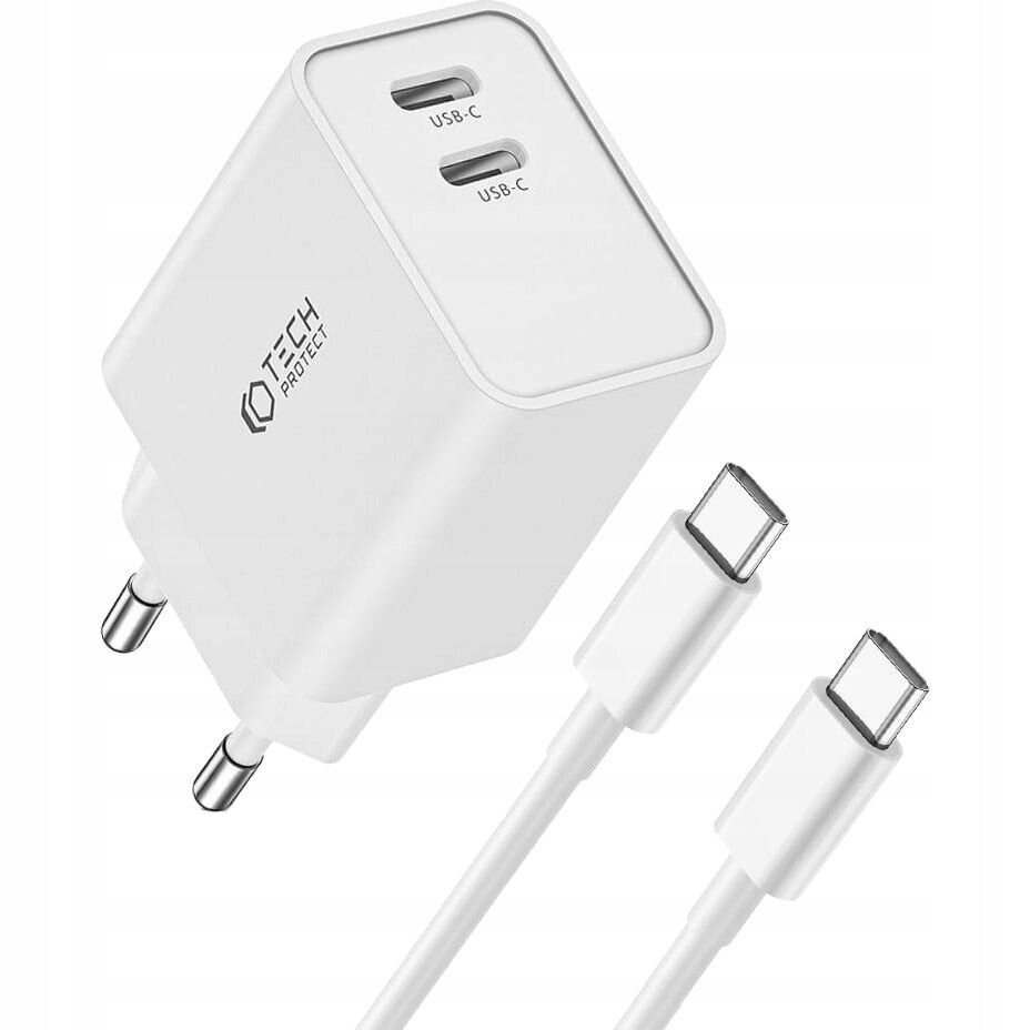 Võrgulaadija Tech-Protect C35W 2-PORT Network PD 35W USB-C. valge hind ja info | Mobiiltelefonide laadijad | kaup24.ee