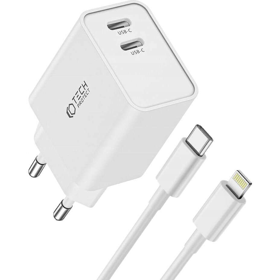 Võrgulaadija Tech-Protect C35W 2-PORT Network PD 35W USB-C valge hind ja info | Mobiiltelefonide laadijad | kaup24.ee