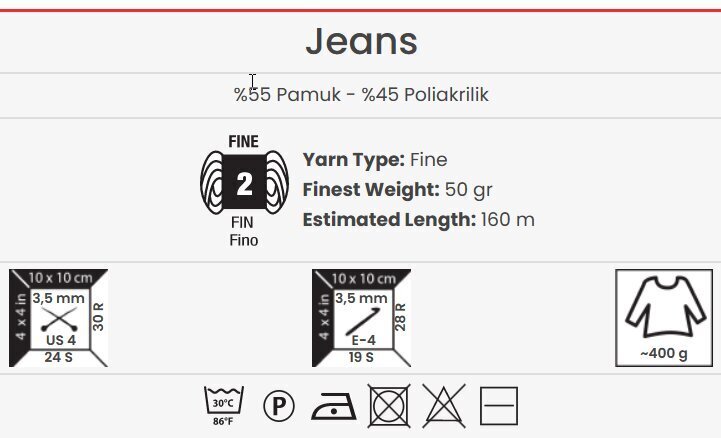 Kudumislõng YarnArt Jeans 50g, värvus 52 hind ja info | Kudumistarvikud | kaup24.ee