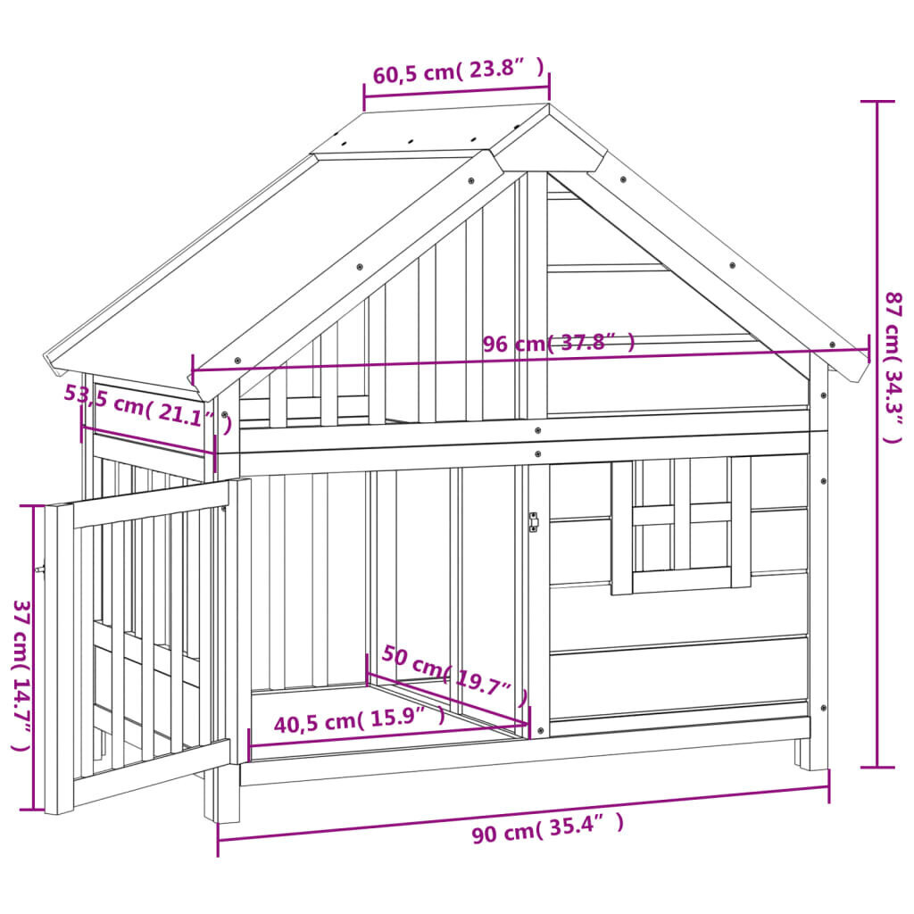 vidaXL koerakuut, hall, 96 x 60,5 x 87 cm, männipuit hind ja info | Pesad, padjad | kaup24.ee