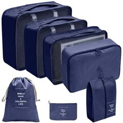 Темно-синий органайзер для путешествий, состоящий из 7 частей. цена и информация | Чемоданы, дорожные сумки | kaup24.ee