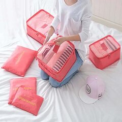 Органайзер для путешествий светло-розового цвета, состоящий из 6 частей. цена и информация | Чемоданы, дорожные сумки | kaup24.ee