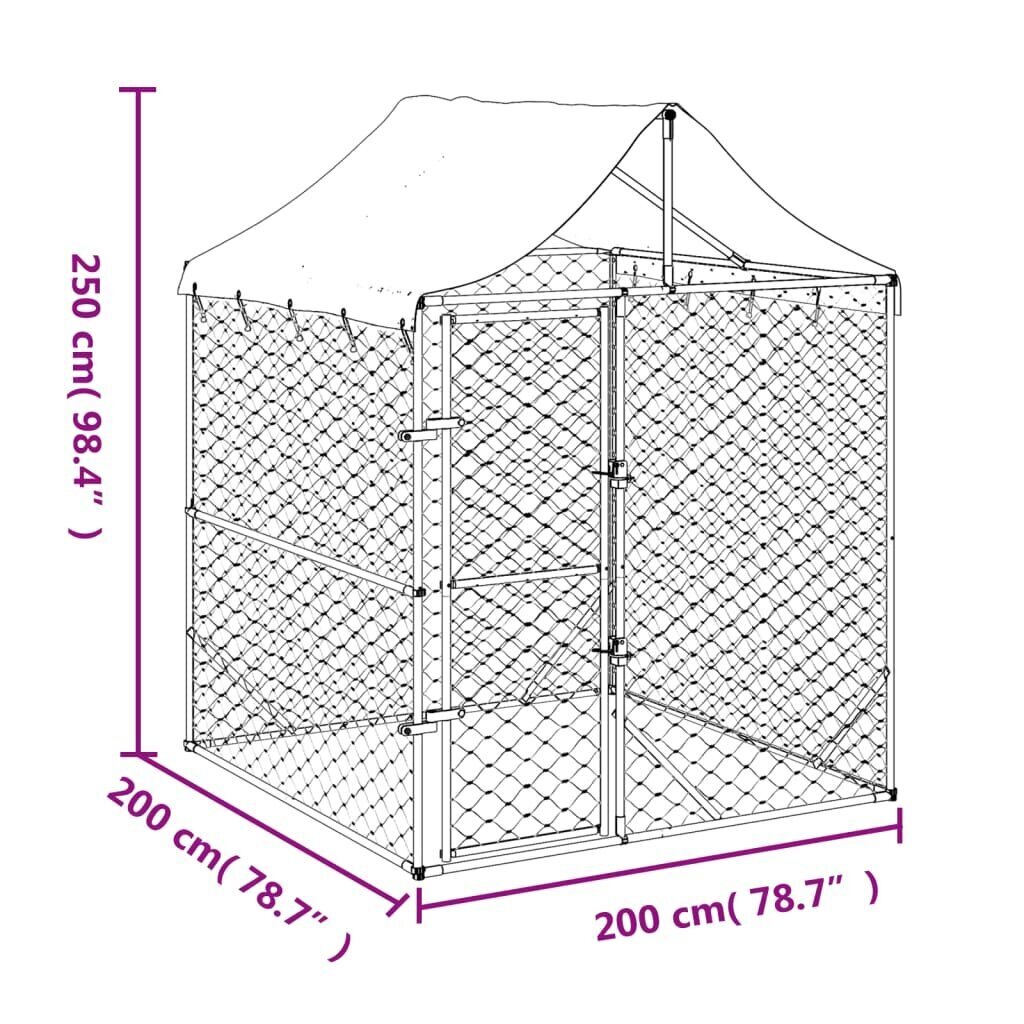 vidaXL katusega koeraaedik, hõbedane, 2x2x2,5 m hind ja info | Transportkorvid, puurid | kaup24.ee